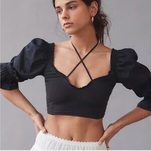 NWOT URBAN OUTFITTERS Rozi Cropped Blouse Black Large